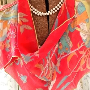 ART NOUVEAU SEA THEMED VINTAGE SCARF!